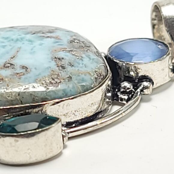 Majestic Larimar & Gem Accent Pendant (2.5") with 18" Necklace - Picture 7 of 11